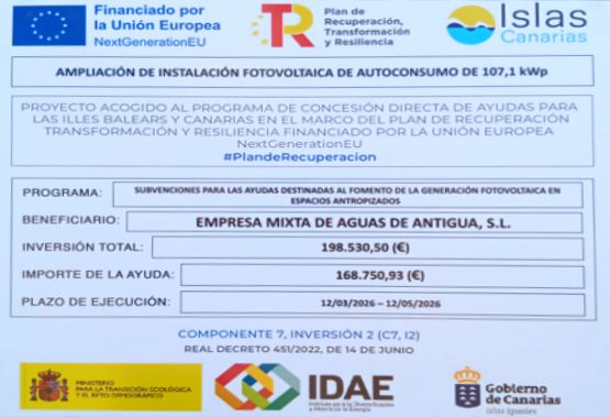 Ir a la noticia Una nueva instalación solar fotovoltaica impulsa la descarbonización del ciclo integral del agua en las zonas turísticas del municipio de Antigua